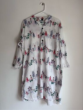 Cotton Beach Tunic Dress Whimsical Fox Print Size S
